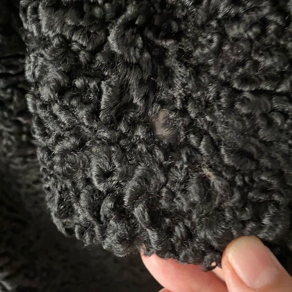 Curly Lamb Long Coat Wool Fur Black Persian Silk Lined Velvet Pockets Vintage - Picture 13 of 13